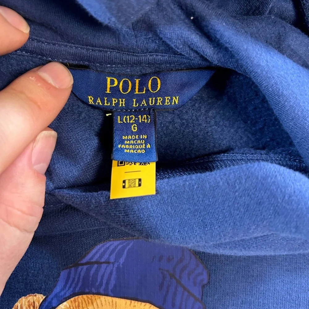 Polo Ralph Lauren Polo Bear Hoodie Dress Girls L 12 14 Blue Sweatshirt Dress
